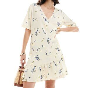 Vera Moda Floral Ruffle Wrap Dress XL Yellow Spring Easter Garden Party